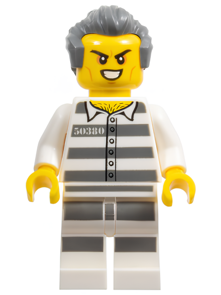 Минифигурка Lego Sky Police - Jail Prisoner 50380 Prison Stripes, Scowl with Teeth, Dark Bluish Gray Hair with Sideburns cty0978